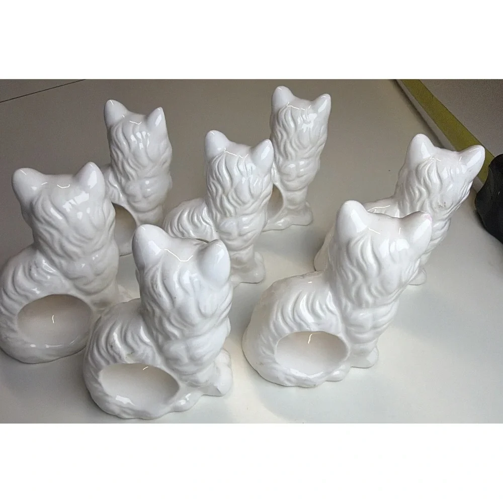 Abbott Kitten/Cat/Kitty Napkin Rings Set Of 7 Vintage 80's Porcelain,‎ Ceramic